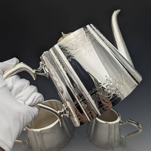 Around 1880 English antique silver plated teapot 3-piece set Cooper Brothers
