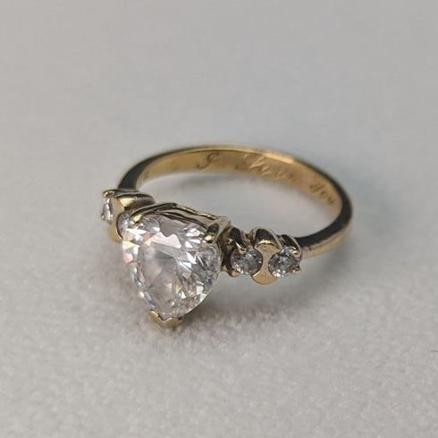 英国ヴィンテージジュエリー ハートシェイプジルコニア ギルト純銀リング 指輪