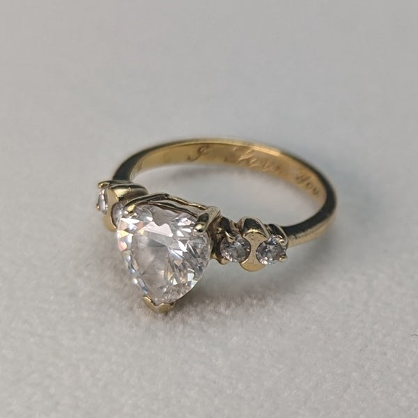 British Vintage Jewelry Heart Shape Zirconia Gilt Sterling Silver Ring