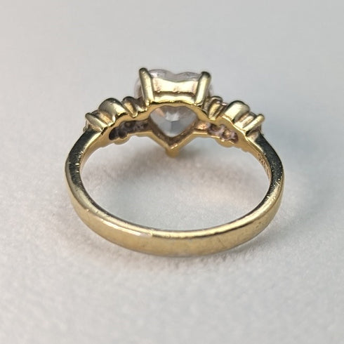 英国ヴィンテージジュエリー ハートシェイプジルコニア ギルト純銀リング 指輪