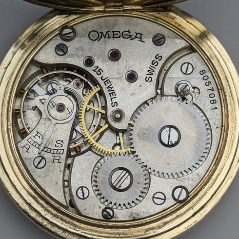 1930年頃 ヴィンテージ オメガ 懐中時計 金張りオープンフェース 動作良好