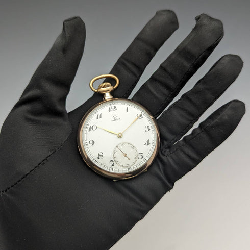 1930年頃 ヴィンテージ オメガ 懐中時計 金張りオープンフェース 動作良好