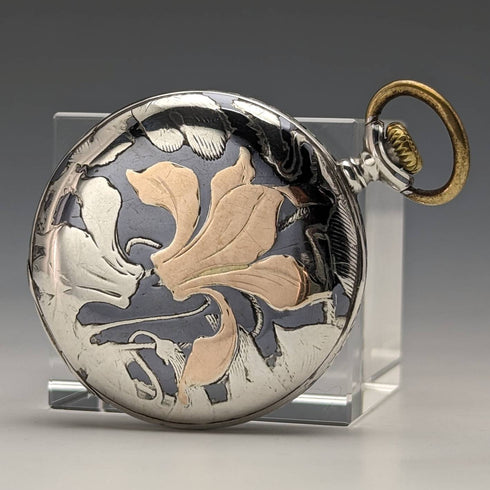 1921年頃 アンティーク ロンジン 懐中時計 ニエロ装飾銀側ケース 動作良好