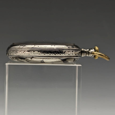 Around 1921 Antique Longines pocket watch Niello decorated silver side case Works well