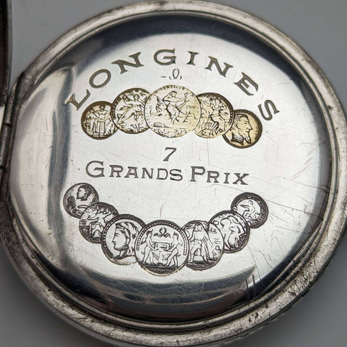 Around 1921 Antique Longines pocket watch Niello decorated silver side case Works well