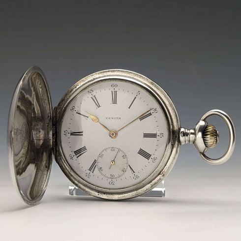 Around 1915 Antique Zenith pocket watch Engraved silver side Hunter Works well