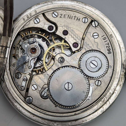 Around 1915 Antique Zenith pocket watch Engraved silver side Hunter Works well