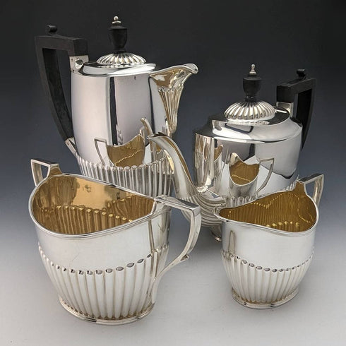 1921 English Antique Silver Plated Teapot Set of 4 Henry Atkins
