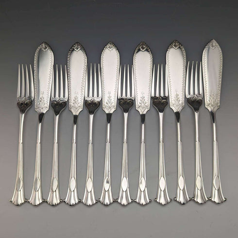 Around 1885 British antique silver plate fish cutlery 6 pair set Mappin and Webb