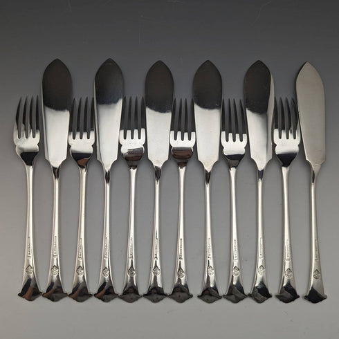 Around 1885 British antique silver plate fish cutlery 6 pair set Mappin and Webb