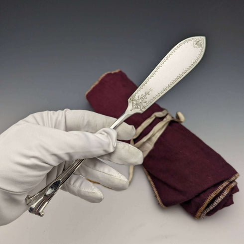 Around 1885 British antique silver plate fish cutlery 6 pair set Mappin and Webb