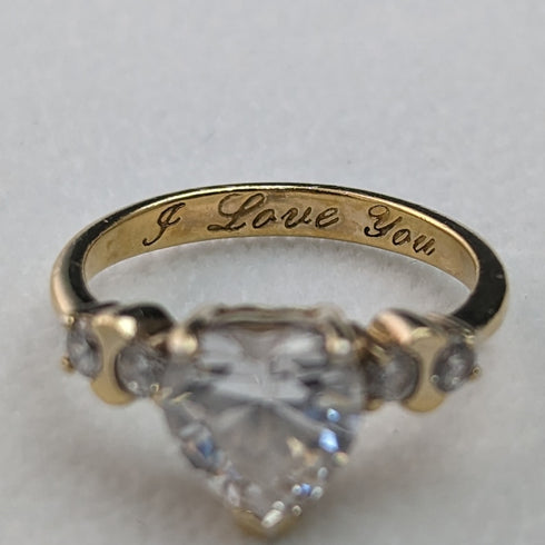 英国ヴィンテージジュエリー ハートシェイプジルコニア ギルト純銀リング 指輪