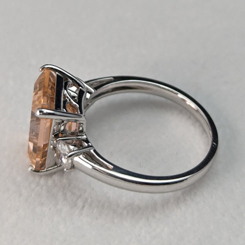 英国ヴィンテージジュエリー ピーチキュービックジルコニア 純銀リング 指輪