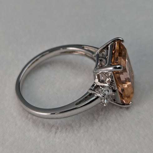 英国ヴィンテージジュエリー ピーチキュービックジルコニア 純銀リング 指輪