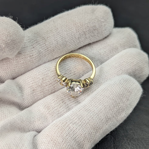 英国ヴィンテージジュエリー ハートシェイプジルコニア ギルト純銀リング 指輪