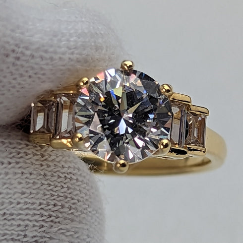 英国ヴィンテージジュエリー キュービックジルコニア ギルト純銀リング 指輪