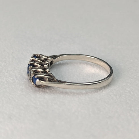 英国ヴィンテージジュエリー ブルー&ホワイトストーン 純銀リング 指輪