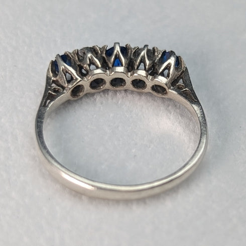 英国ヴィンテージジュエリー ブルー&ホワイトストーン 純銀リング 指輪