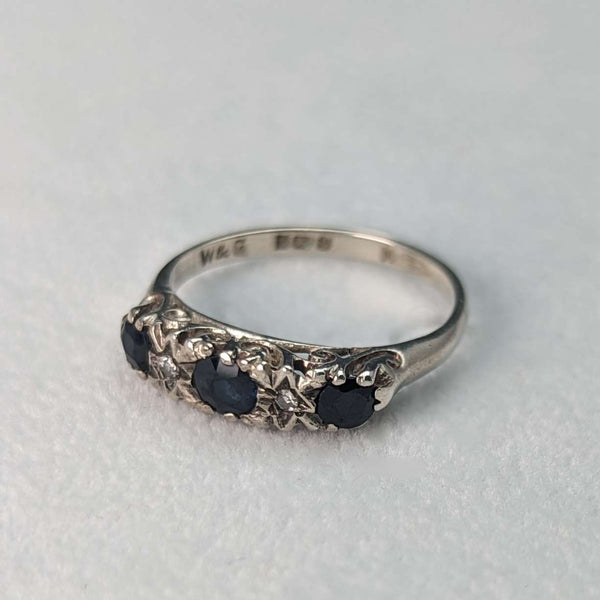 British Vintage Jewelry Dark Stone Sterling Silver Ring