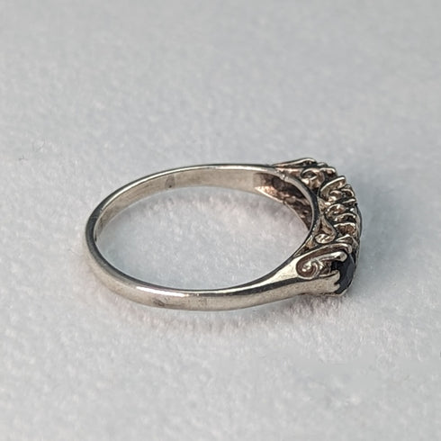 英国ヴィンテージジュエリー ダークストーン 純銀リング 指輪