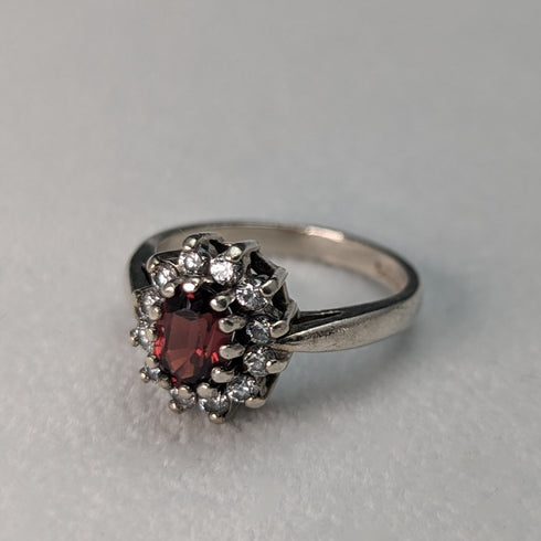 英国ヴィンテージジュエリー レッド&ホワイトストーン 純銀リング 指輪