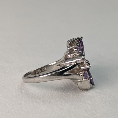 英国ヴィンテージジュエリー アメジスト&ジルコニア 純銀リング 指輪