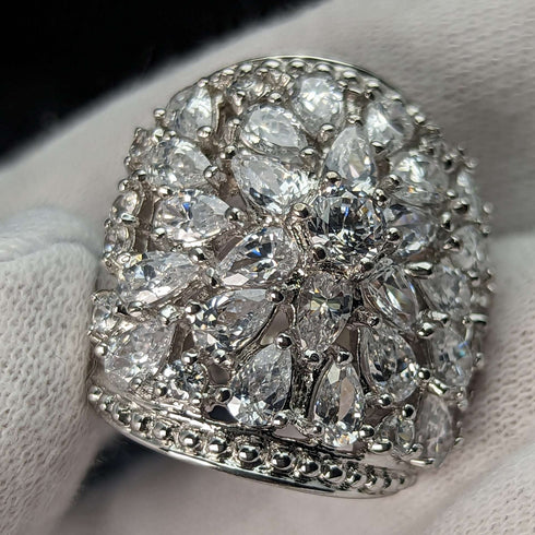 British vintage jewelry, cubic zirconia, large sterling silver ring (size 11)