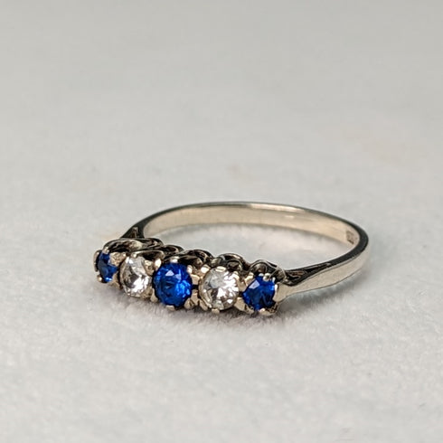 英国ヴィンテージジュエリー ブルー&ホワイトストーン 純銀リング 指輪