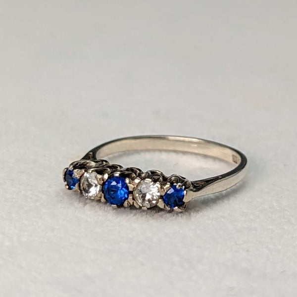 British Vintage Jewelry Blue & White Stone Sterling Silver Ring