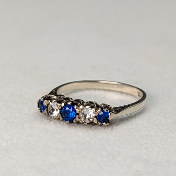 British Vintage Jewelry Blue & White Stone Sterling Silver Ring