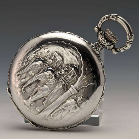 Around 1909 Antique Longines pocket watch Relief engraving Hunter case on silver side Works well