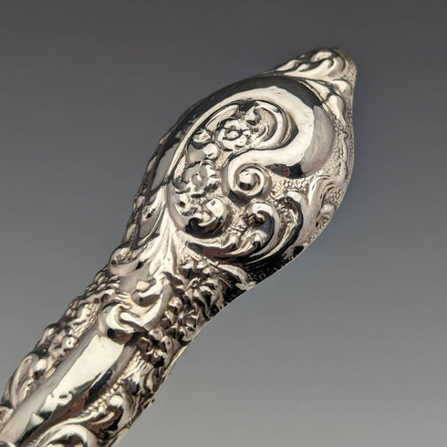 1909 British Antique Pure Silver Handle Shoehorn Button Hook Set in Case J and R Griffin