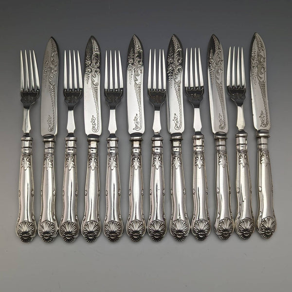 1930s British vintage silver plate dessert cutlery 6 pair set John Round
