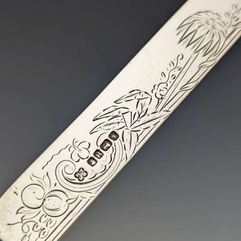 Around 1880 British Antique White Pearl Shell Handle Pure Silver Blade Cutlery 5 Pairs Martin Hall