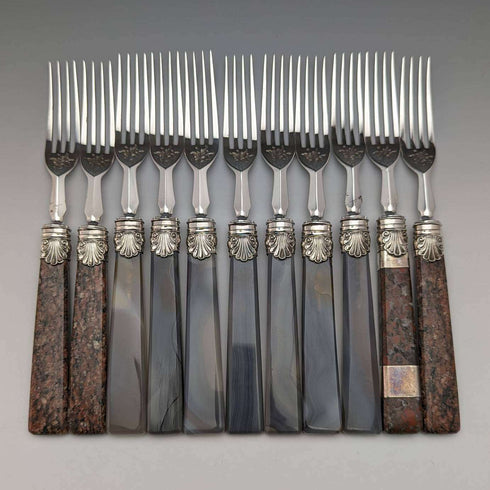Around 1900 British Vintage Natural Stone Handle Cutlery 12 Pair Set Boxed Cavendish