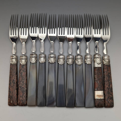 Around 1900 British Vintage Natural Stone Handle Cutlery 12 Pair Set Boxed Cavendish