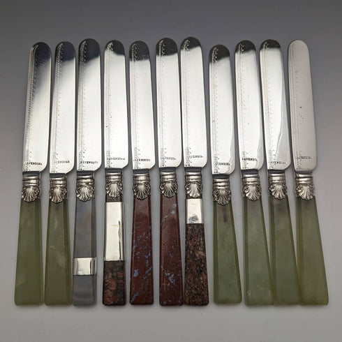 1900年頃 英国ヴィンテージ 天然石ハンドル カトラリー12ペアセット 箱入り Cavendish