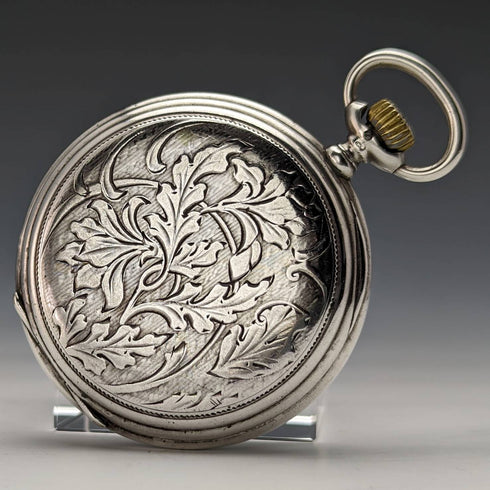 1928 年左右古董浪琴表懷錶刻銀側獵人錶殼效果很好