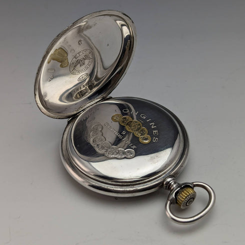 1928 年左右古董浪琴表懷錶刻銀側獵人錶殼效果很好