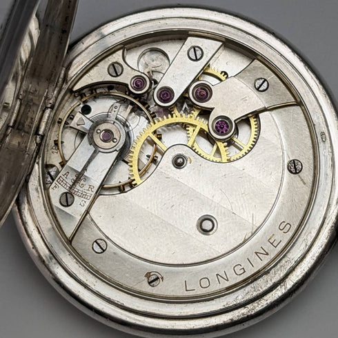 1928 年左右古董浪琴表懷錶刻銀側獵人錶殼效果很好