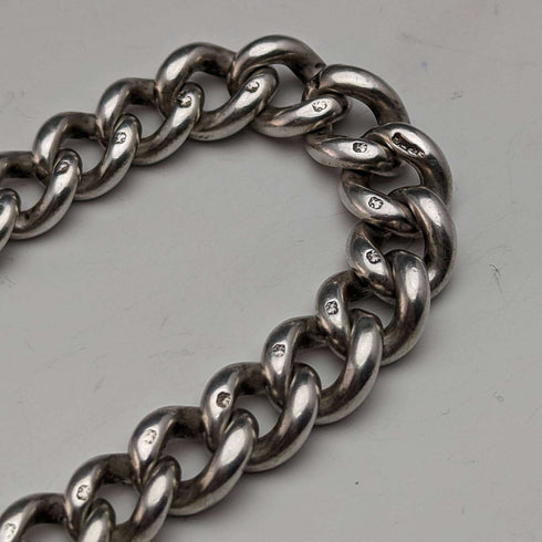 Alrededor de 1900, cadena Albert de plata esterlina antigua británica, extra gruesa de 65 g, con dije de ámbar