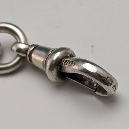 1900年頃 英国アンティーク 純銀製アルバートチェーン 極太65g 琥珀フォブ