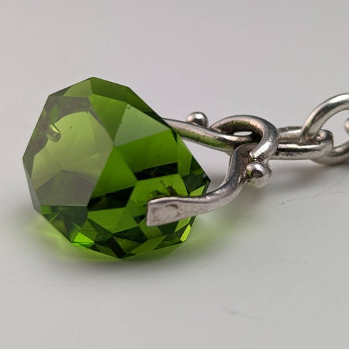 1920年頃 英国アンティーク 純銀製アルバートチェーン 46g グリーンストーン回転フォブ