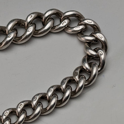 1920年頃 英国アンティーク 純銀製アルバートチェーン 46g グリーンストーン回転フォブ