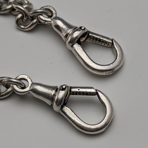 1900年頃 英国アンティーク 純銀製ダブルアルバートチェーン34 g タッセルフォブ