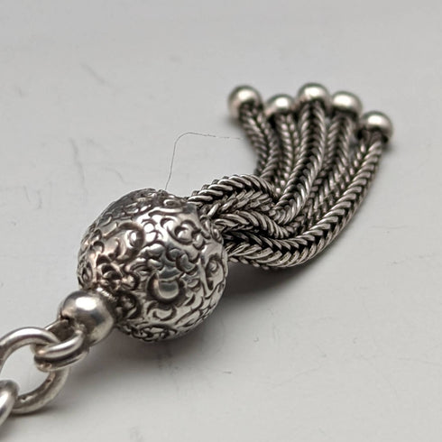 1900年頃 英国アンティーク 純銀製ダブルアルバートチェーン34 g タッセルフォブ