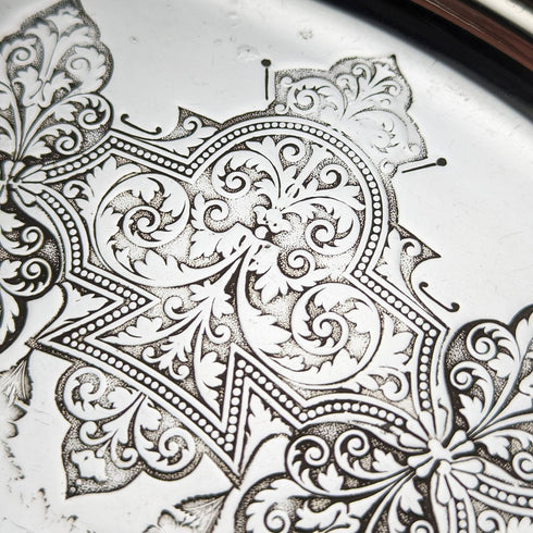 英国アンティーク シルバープレート製サルヴァ 直径30cm Kerr and Phillips