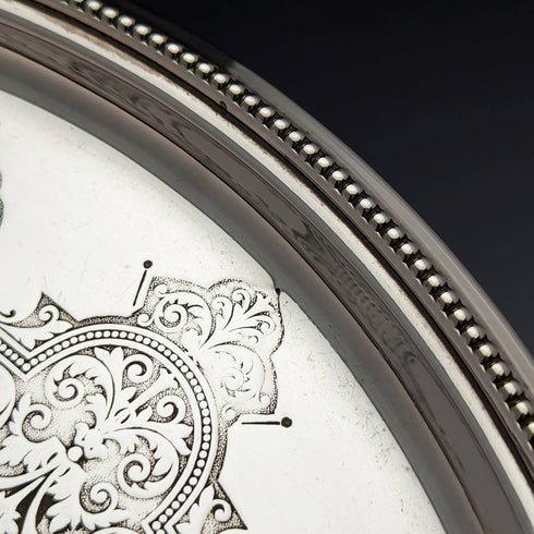 英国アンティーク シルバープレート製サルヴァ 直径30cm Kerr and Phillips