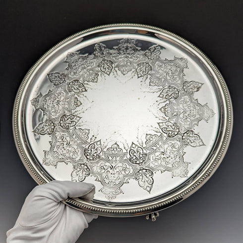 英国アンティーク シルバープレート製サルヴァ 直径30cm Kerr and Phillips