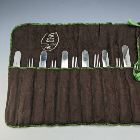 英国アンティーク 白蝶貝ハンドル デザートカトラリー 6ペアセット 布ケース入